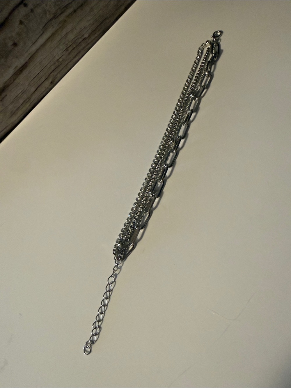 Layered Chain and Rhinestone Bracelets Set - Silver - Picture 6 of 10